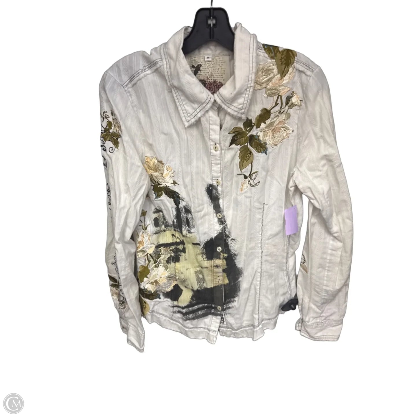 Top Long Sleeve By Johnny Was In Green & White, Size: M
