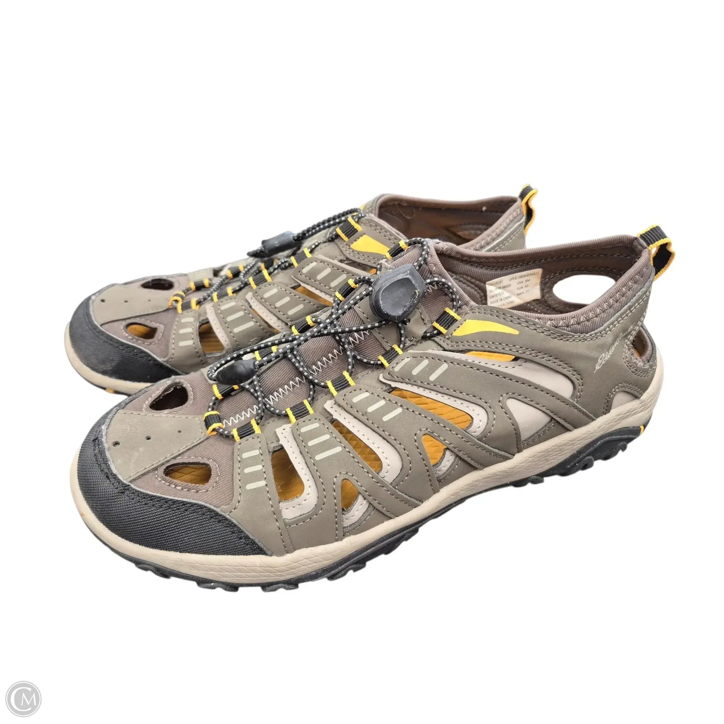 Sandals Flats By Eddie Bauer In Grey & Yellow, Size: 9
