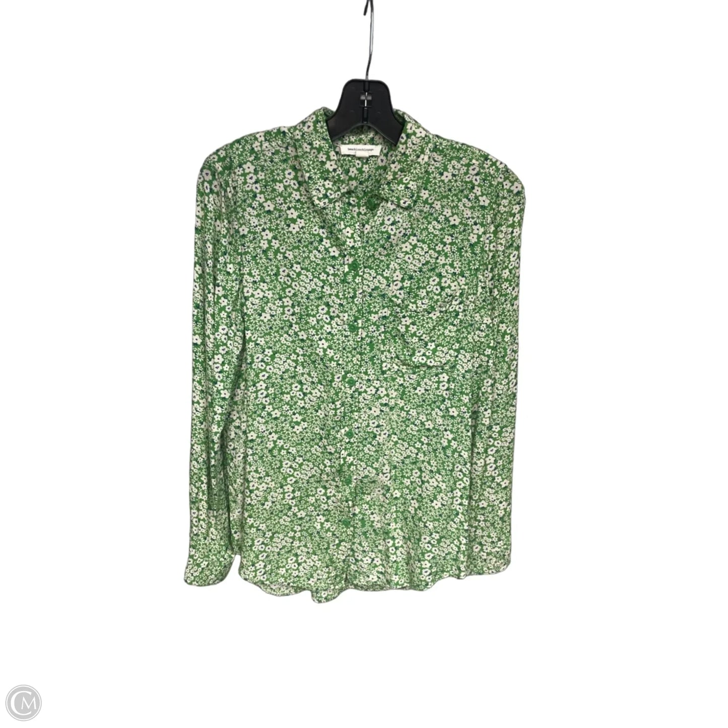 Blouse Long Sleeve By Beachlunchlounge In Green & White, Size: S