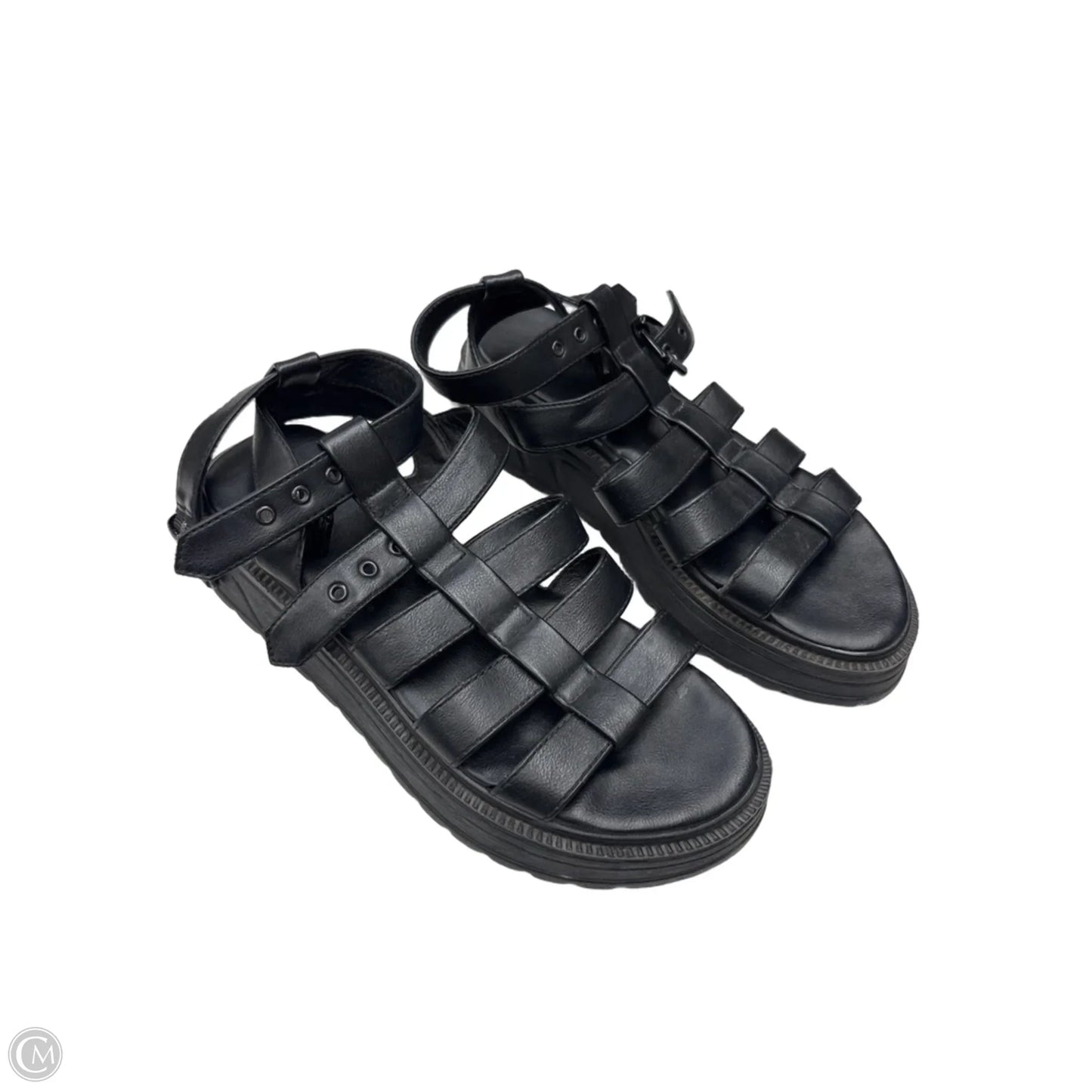 Sandals Heels Wedge By Clothes Mentor In Black, Size: