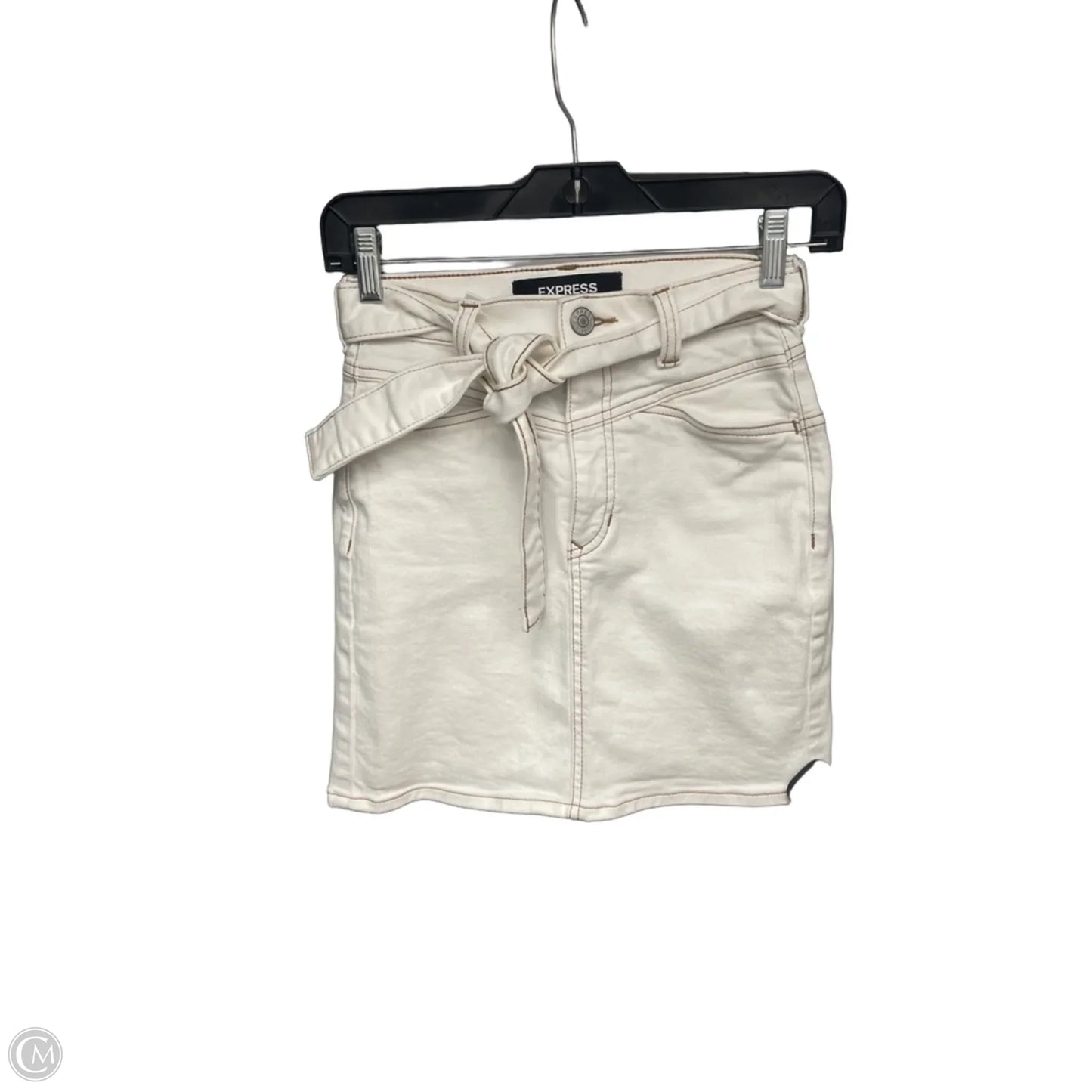 Skirt Midi By Express In White Denim, Size: Xxs