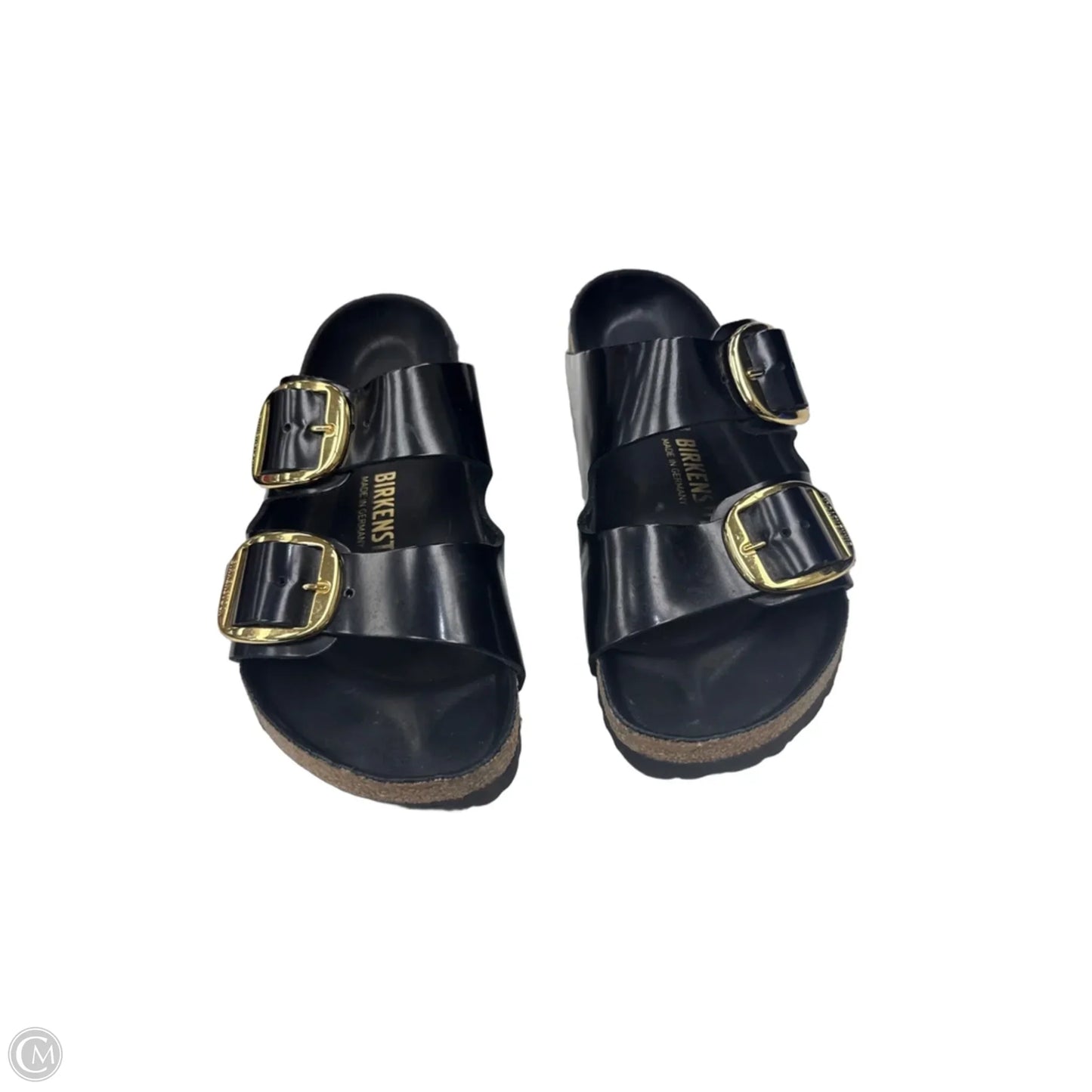 Sandals Flats By Birkenstock In Black & Gold, Size: