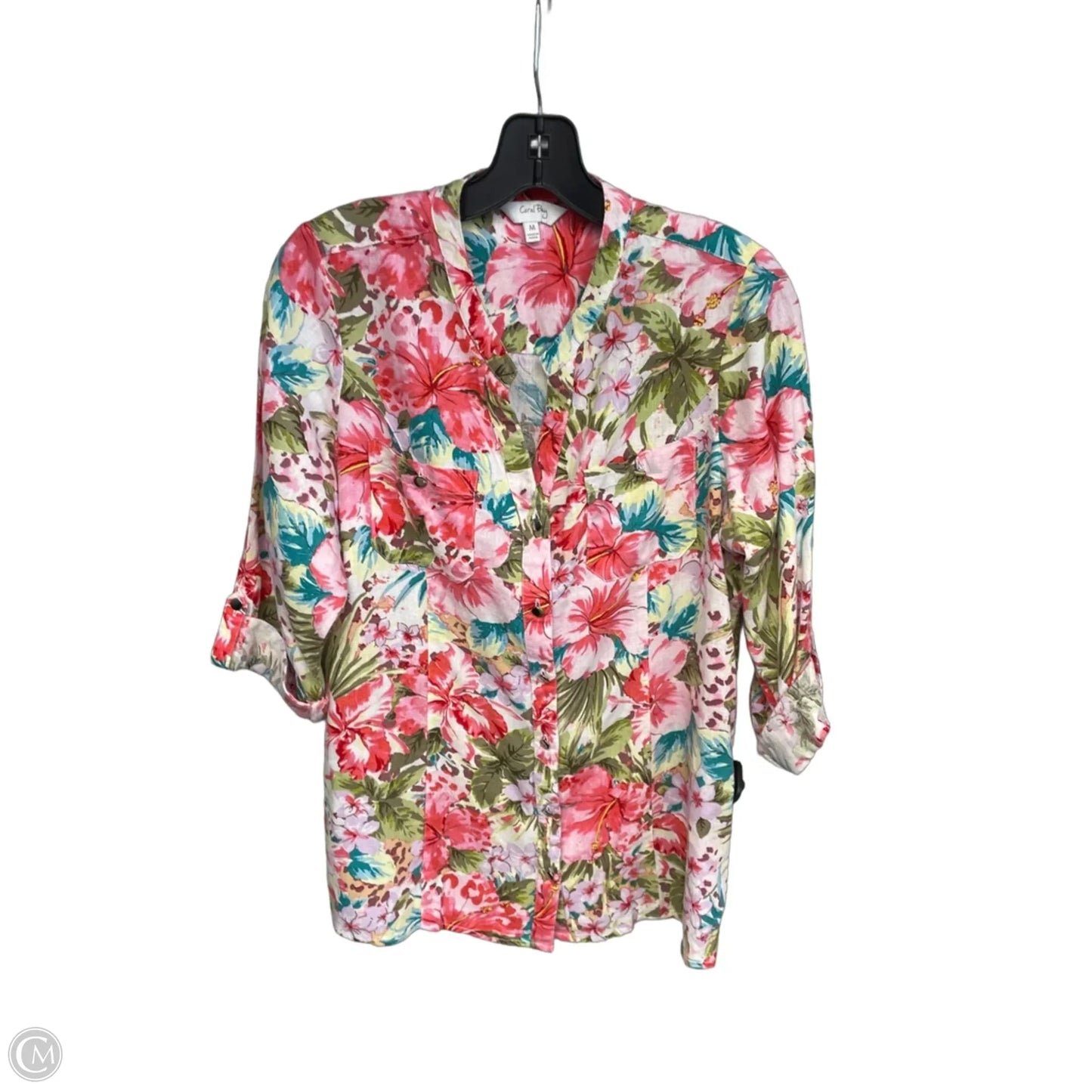 Top Long Sleeve By Coral Bay In Tropical Print, Size: M