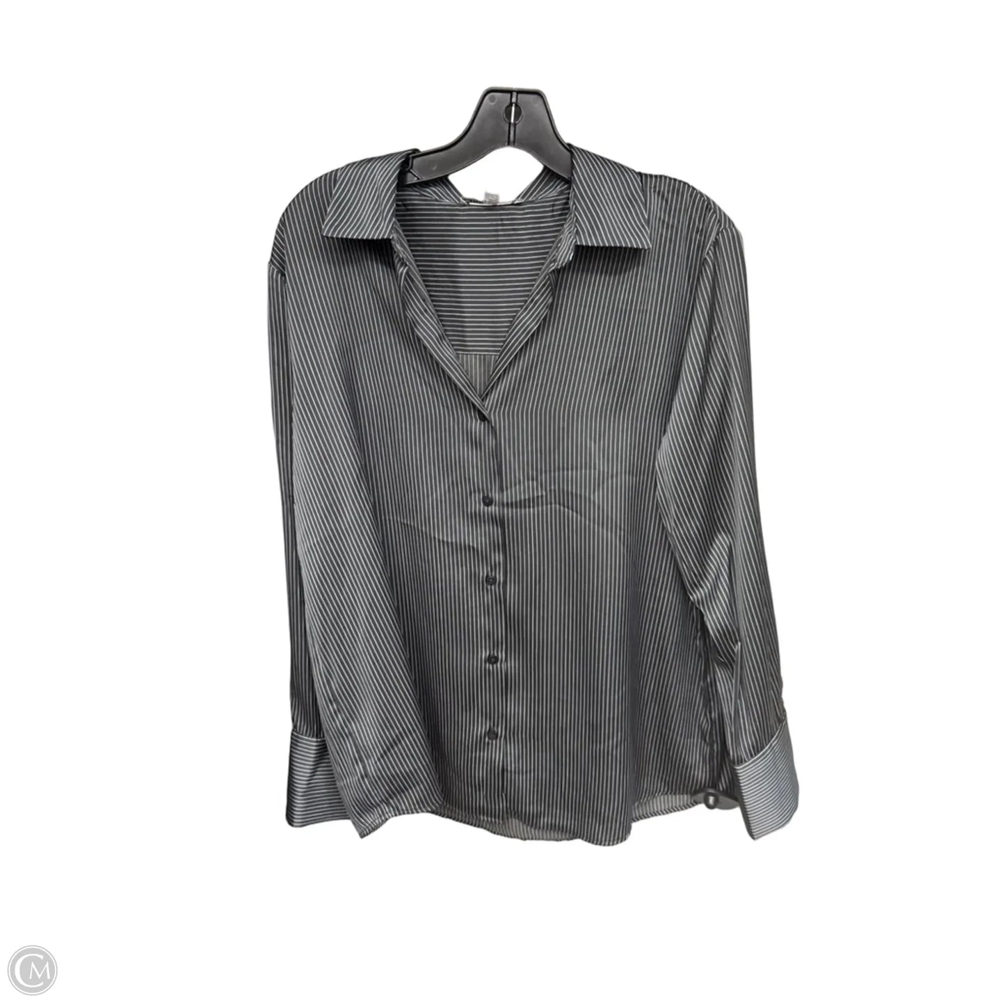 Blouse Long Sleeve By Maison Damelie In Grey & White, Size: M