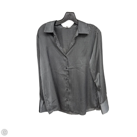 Blouse Long Sleeve By Maison Damelie In Grey & White, Size: M