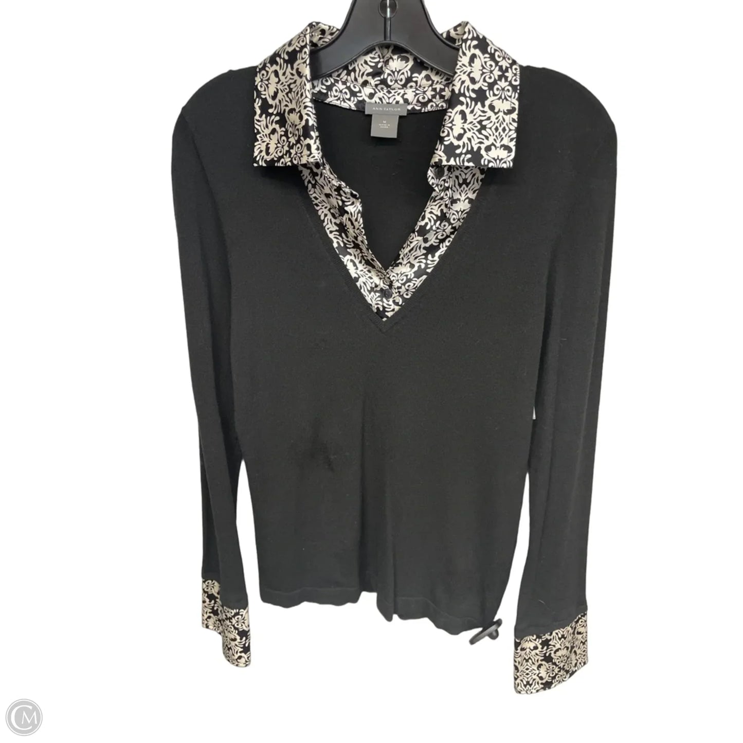 Top Long Sleeve By Ann Taylor In Black & Cream, Size: M