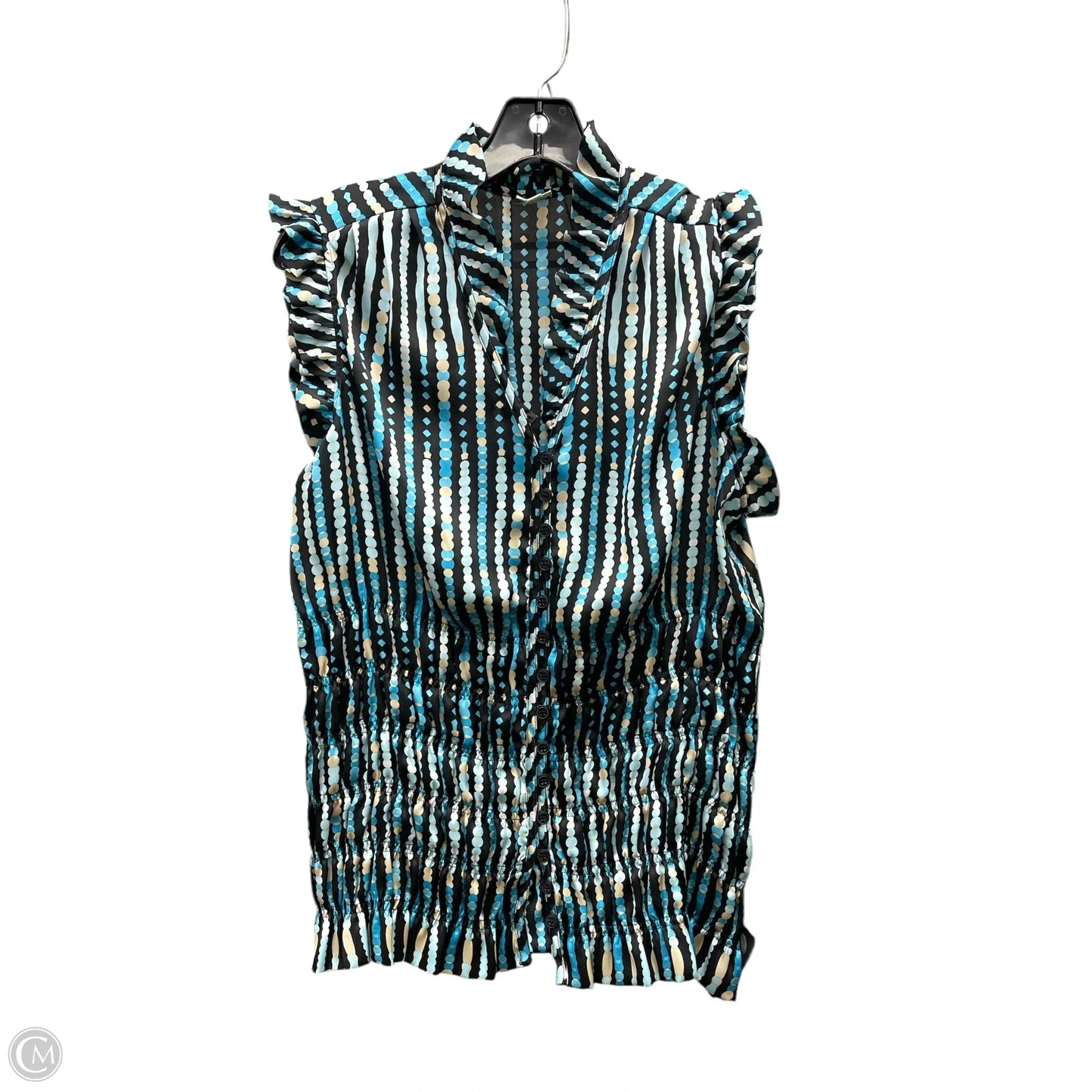 Top Short Sleeve By Agora In Black & Blue, Size: L