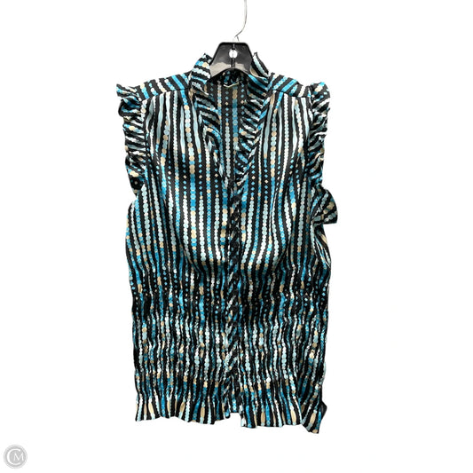 Top Short Sleeve By Agora In Black & Blue, Size: L