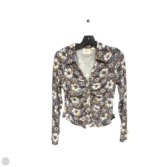 Top Long Sleeve By Maeve In Blue & White, Size: M