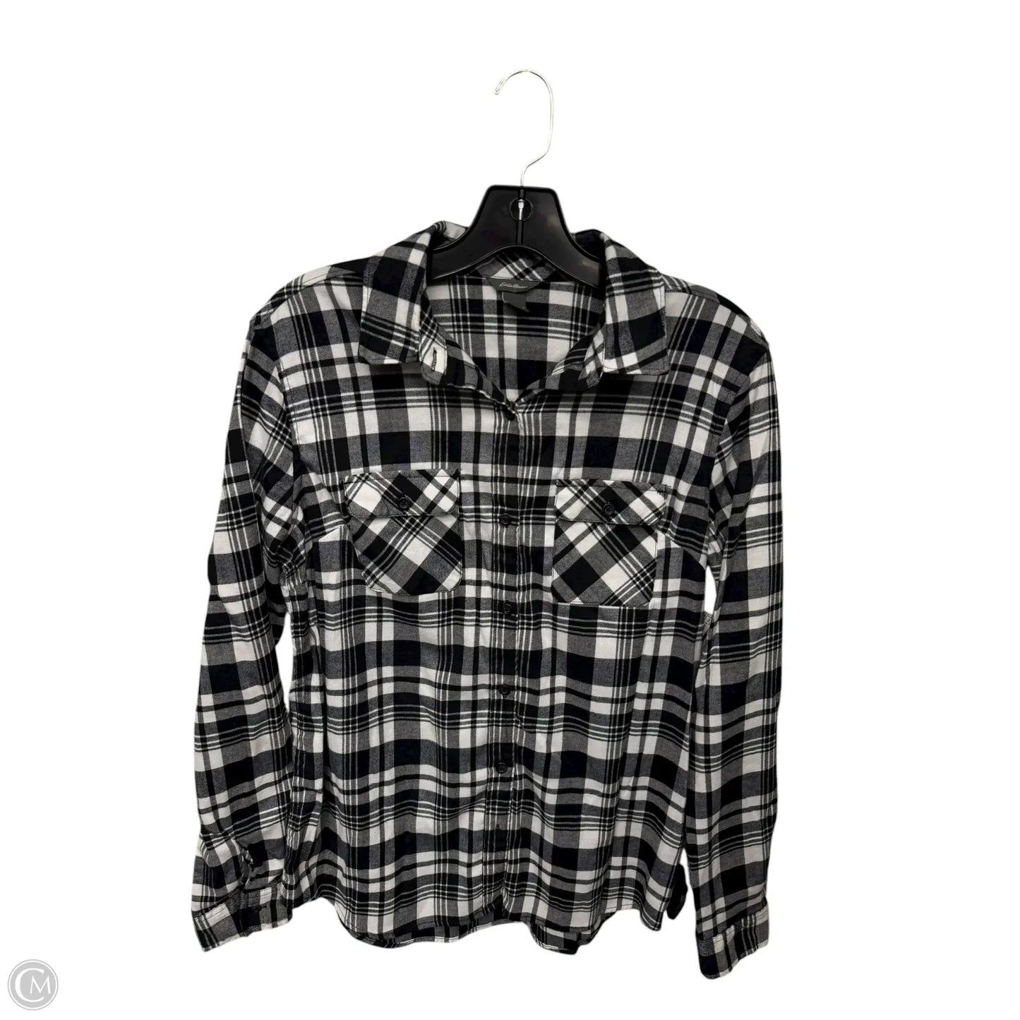 Top Long Sleeve By Eddie Bauer In Black & White, Size: S