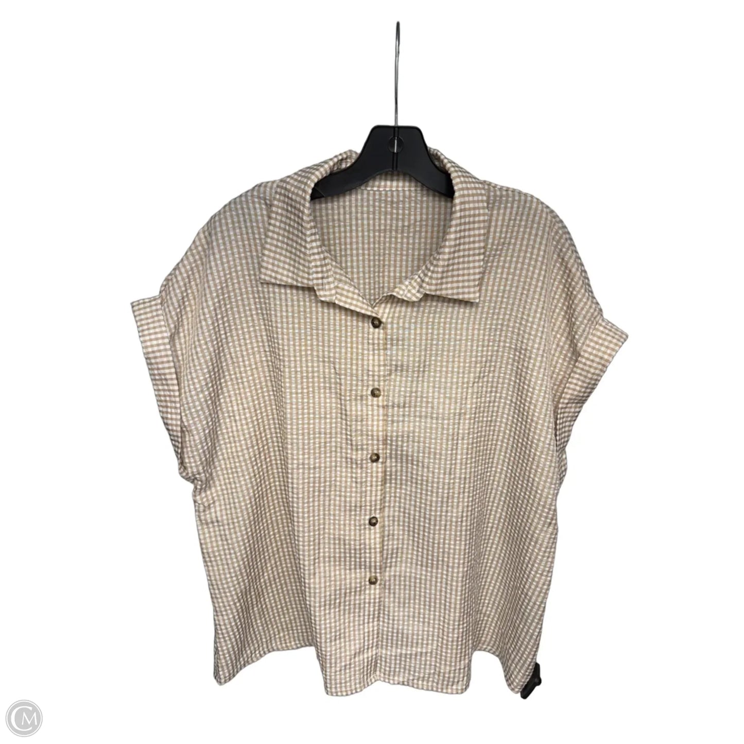 Top Short Sleeve By Shein In Tan & White, Size: 1x