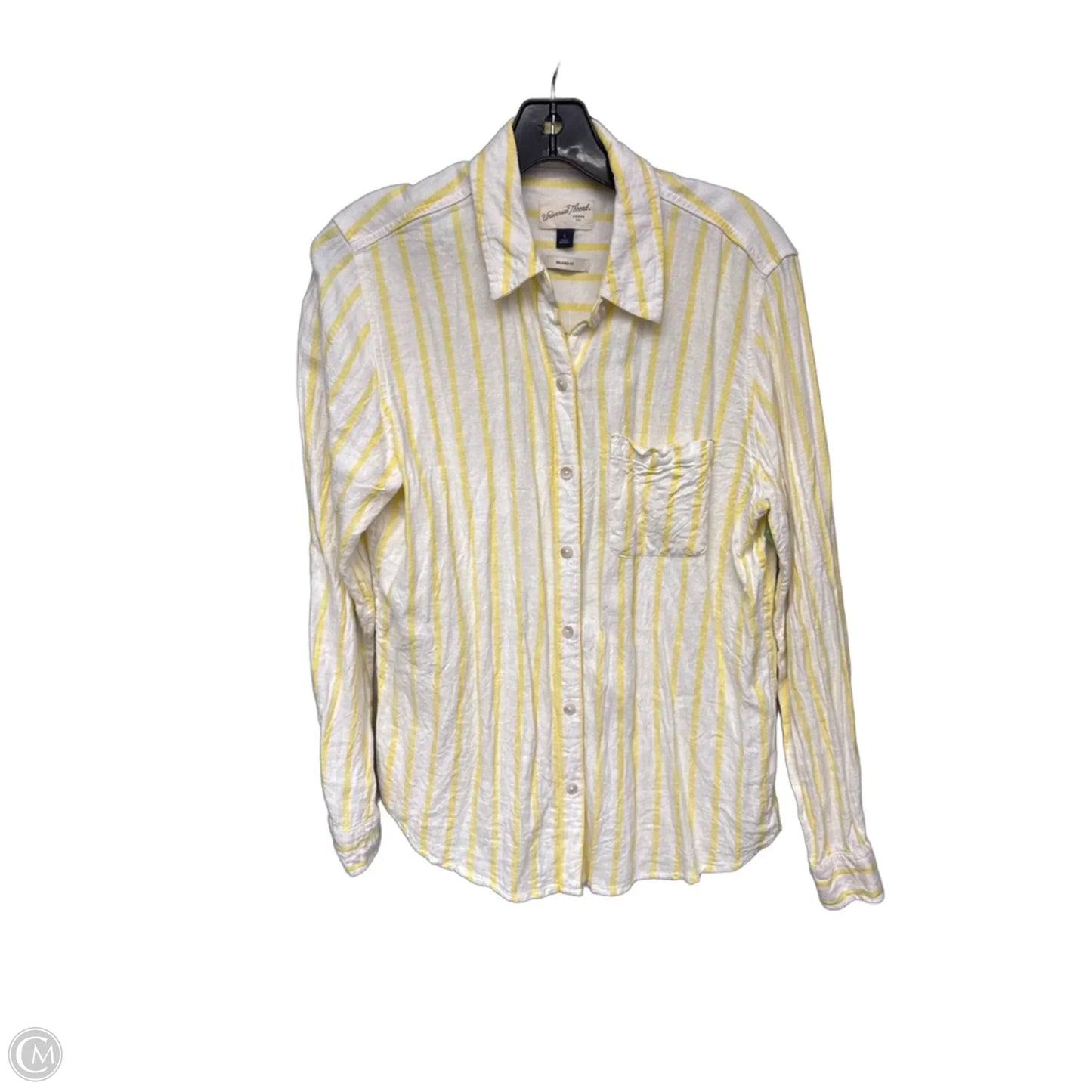 Top Long Sleeve By Universal Thread In White & Yellow, Size: L