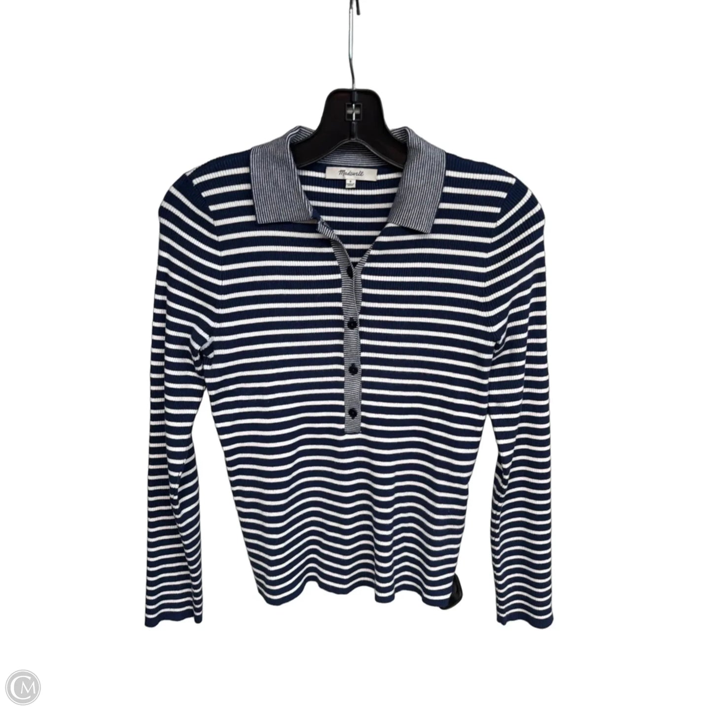 Top Long Sleeve By Madewell In Blue & White, Size: Small