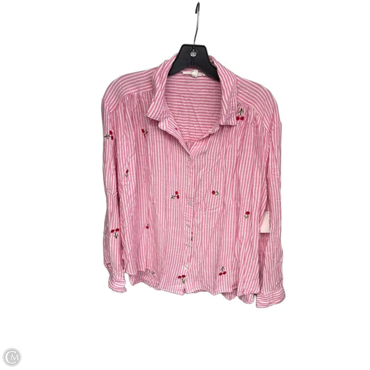 Top Long Sleeve By Jane And Delancey In Pink & White, Size: Xl