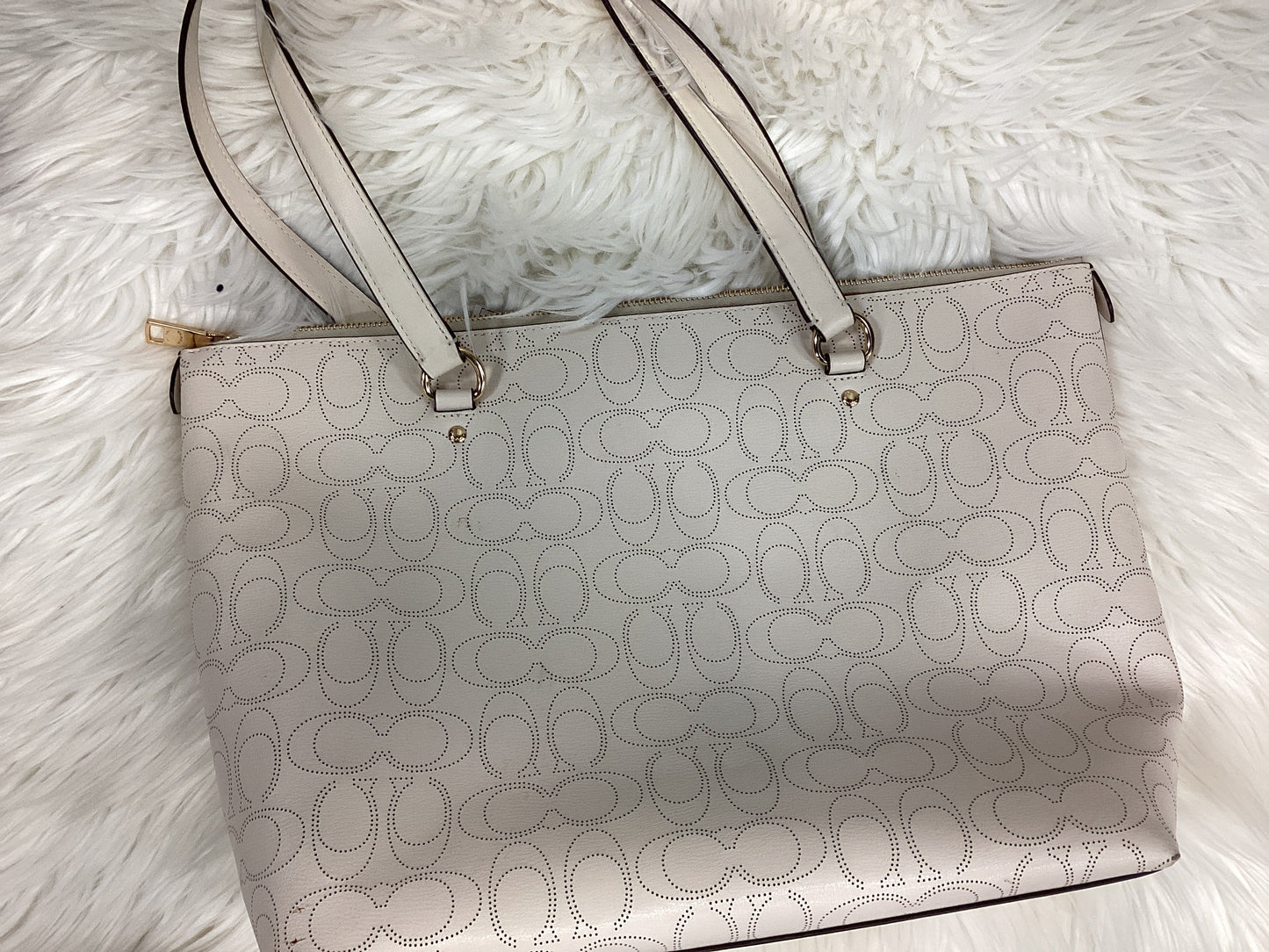 Handbag Designer By Coach In Cream, Size:Large