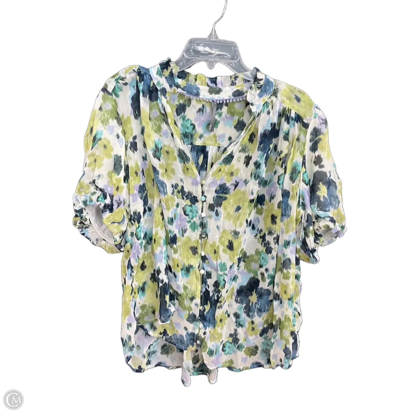 Blouse Short Sleeve By Anthropologie In Floral Print, Size: L