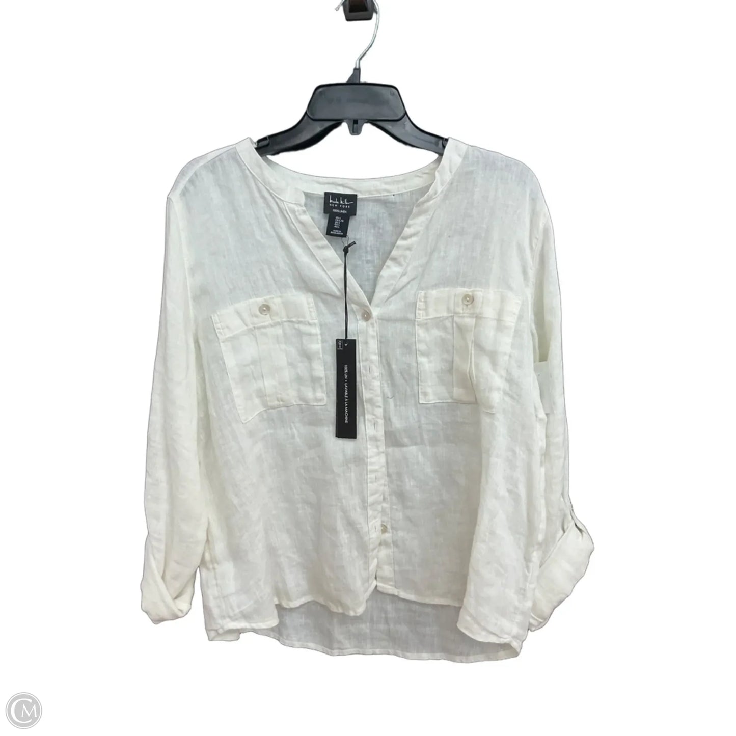 Blouse Long Sleeve By Nicole Miller In White, Size: L