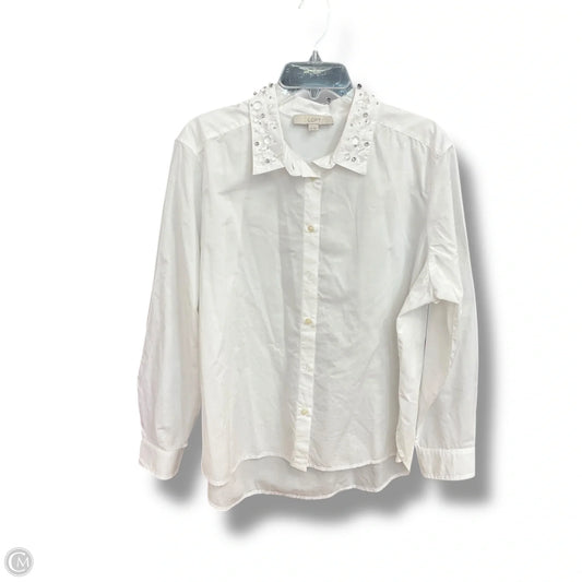 Blouse Long Sleeve By Loft In White, Size: Xl