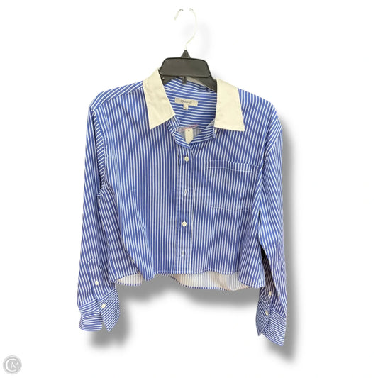 Blouse Long Sleeve By Madewell In Blue & White, Size: L