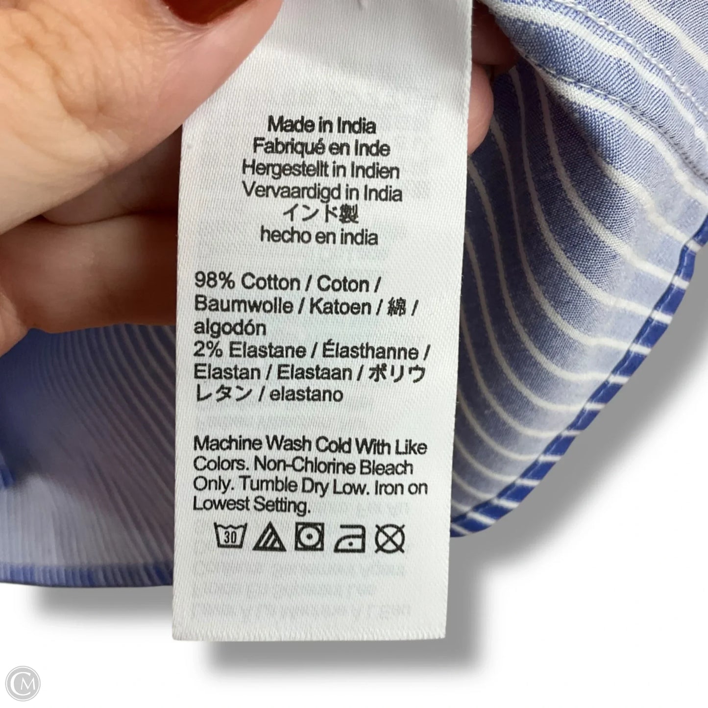 Blouse Long Sleeve By Madewell In Blue & White, Size: L