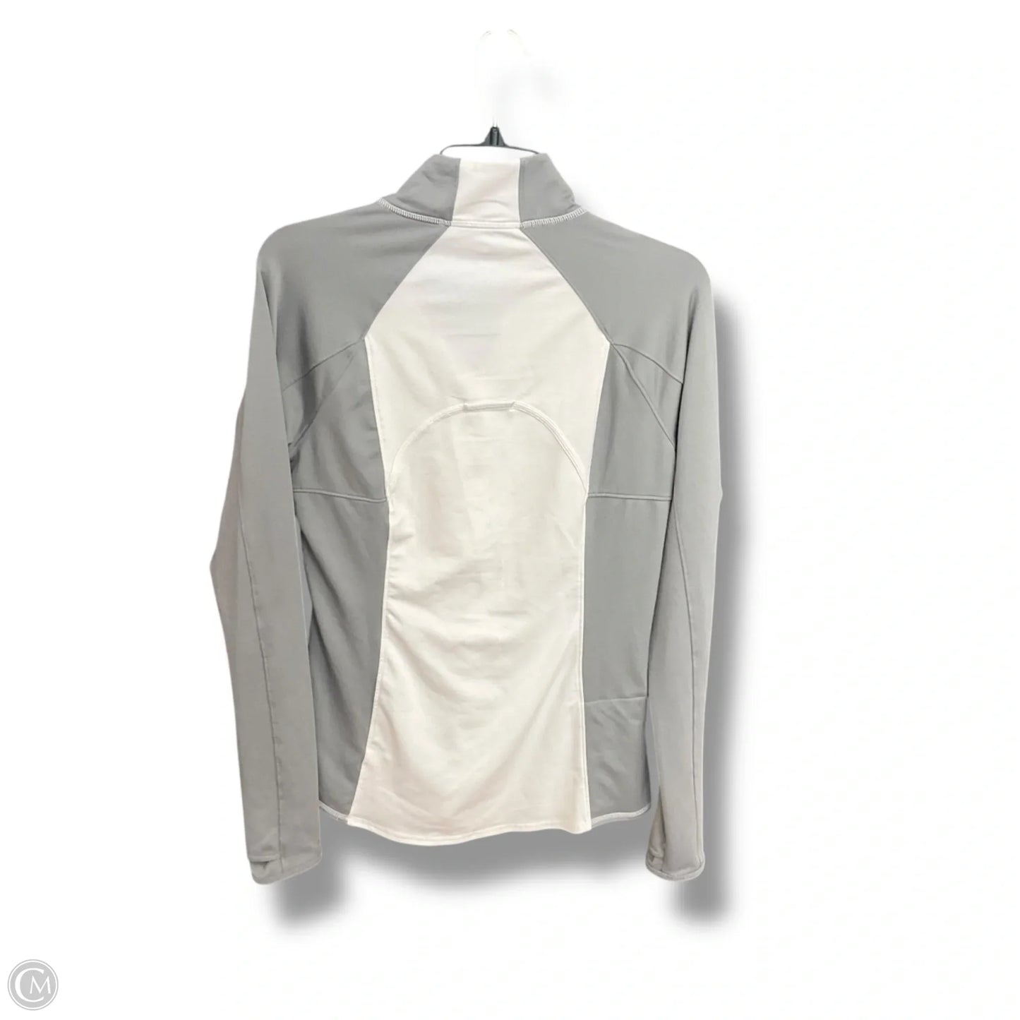 Athletic Top Long Sleeve Collar By Athleta In Grey & White, Size: M
