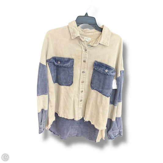 Jacket Shirt By Pol In Blue Denim, Size: L