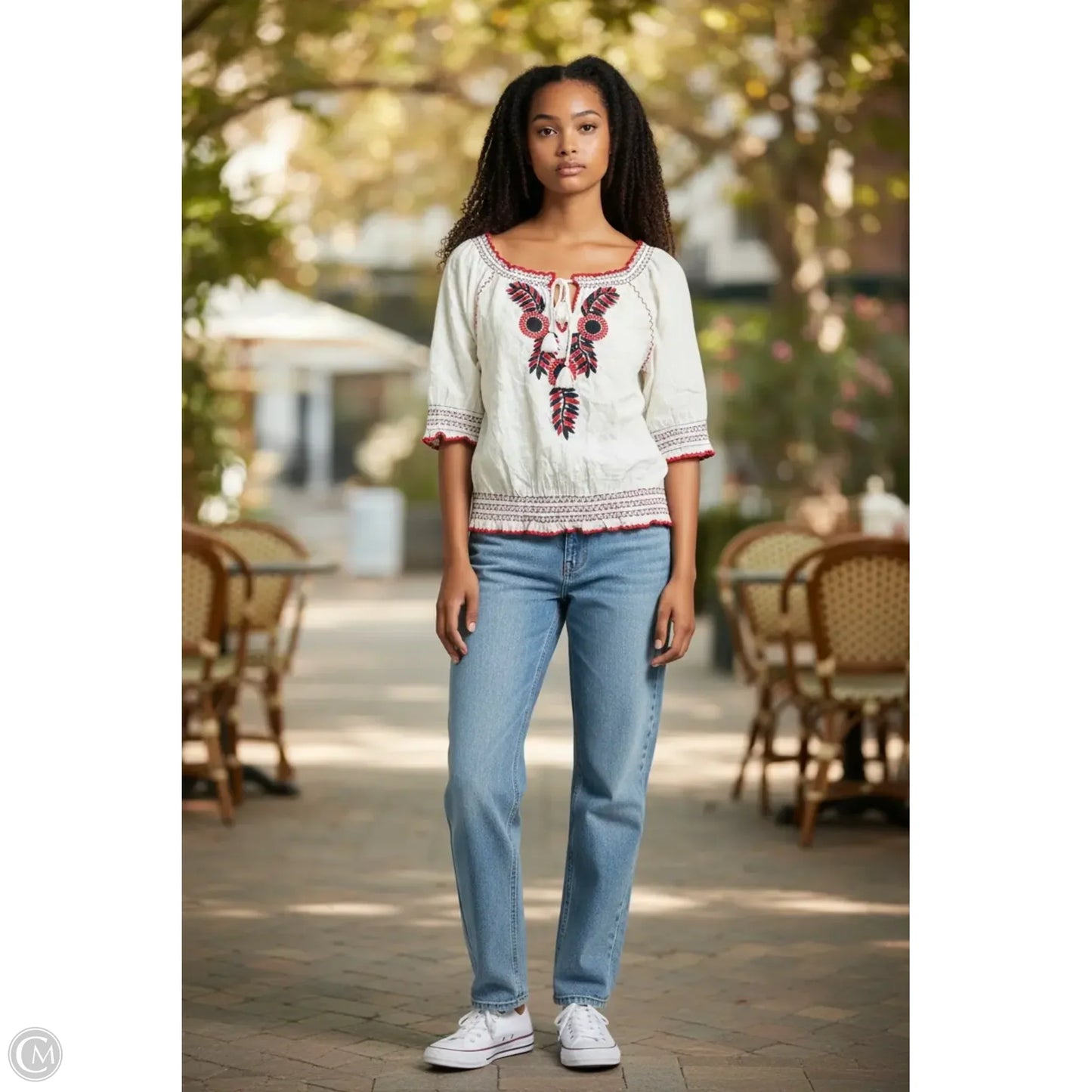 Top Short Sleeve Designer By Tory Burch In Cream, Size: M