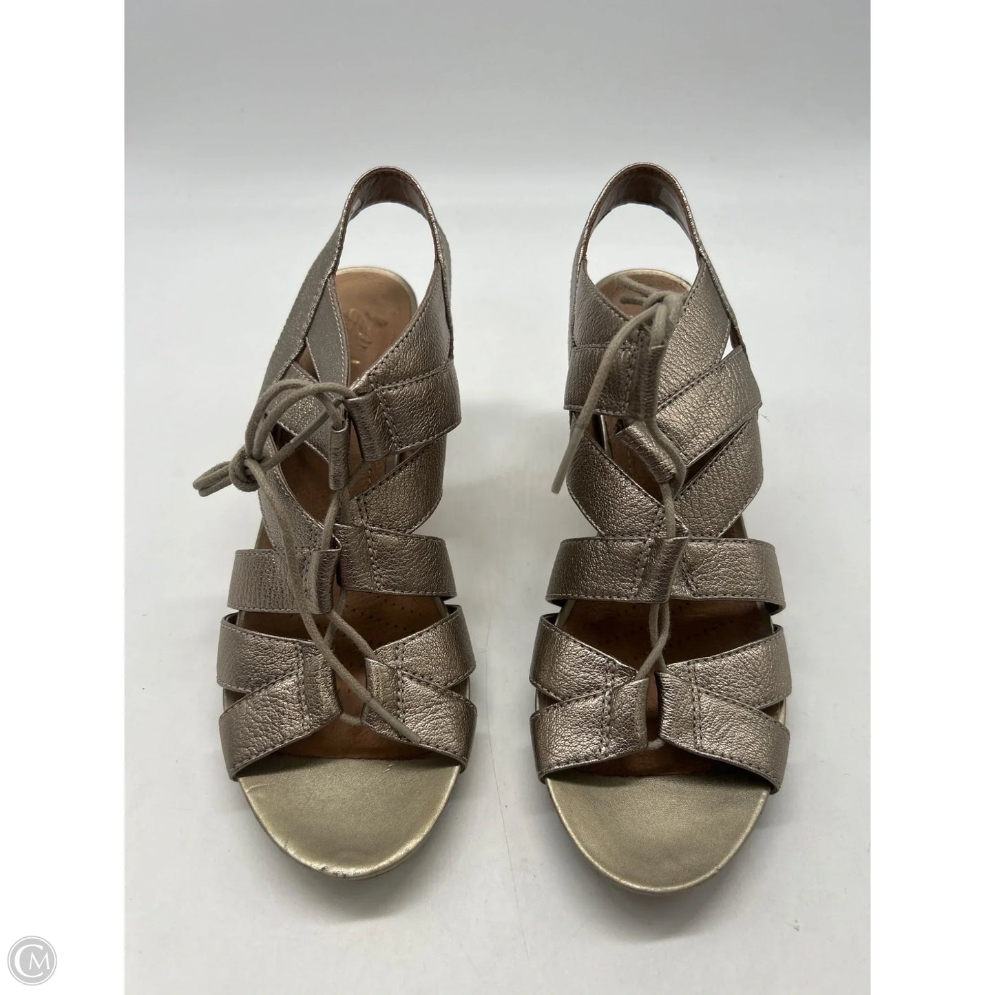 Sandals Heels Wedge By Clarks In Gold, Size: 7