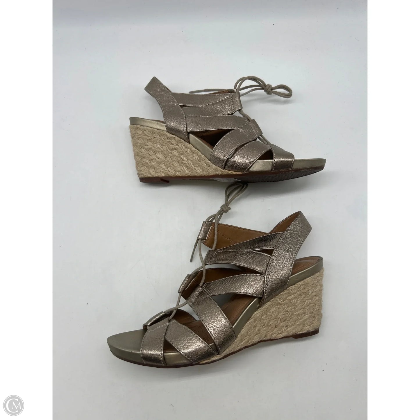 Sandals Heels Wedge By Clarks In Gold, Size: 7