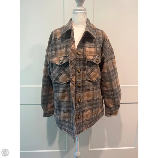 Jacket Shirt By Be Cool In Grey & Tan, Size: M