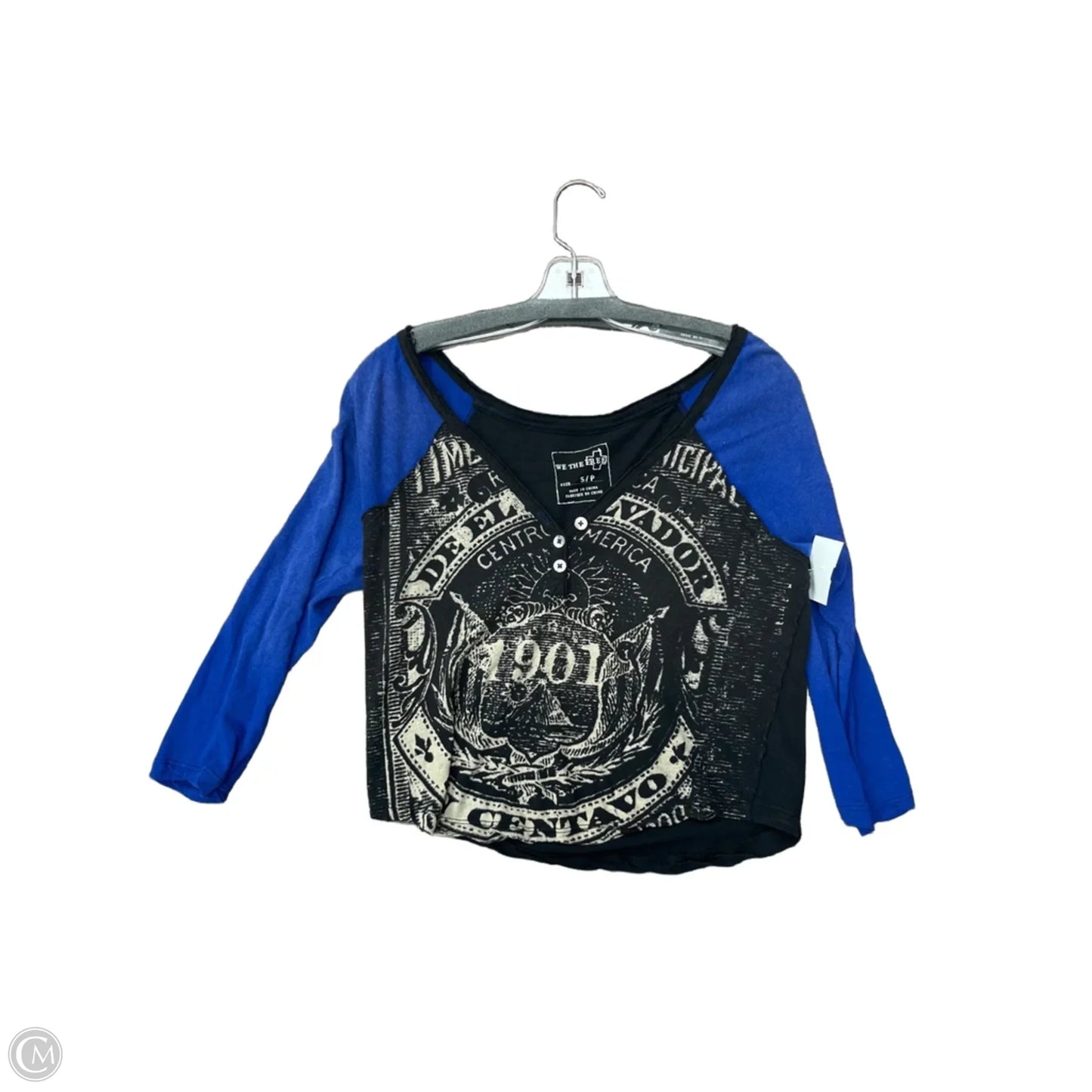Top 3/4 Sleeve By We The Free In Black & Blue, Size: S