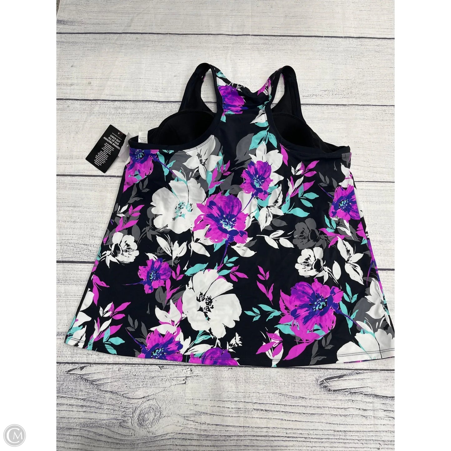 Swimsuit Top By Clothes Mentor In Black & Purple, Size: 22