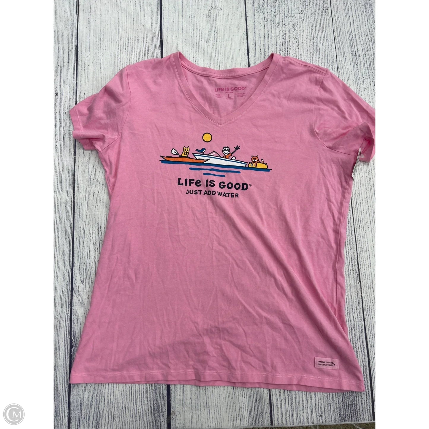 Top Short Sleeve By Life Is Good In Pink, Size: L
