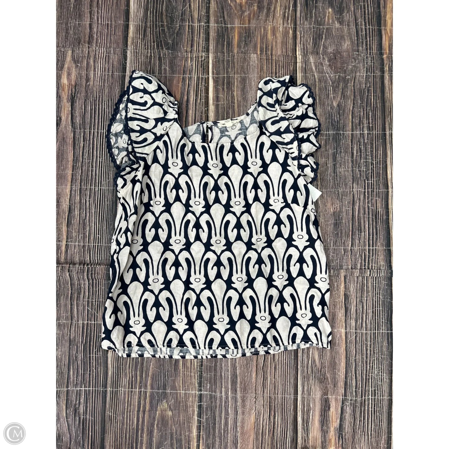 Top Short Sleeve By Christian Siriano In Blue & White, Size: S