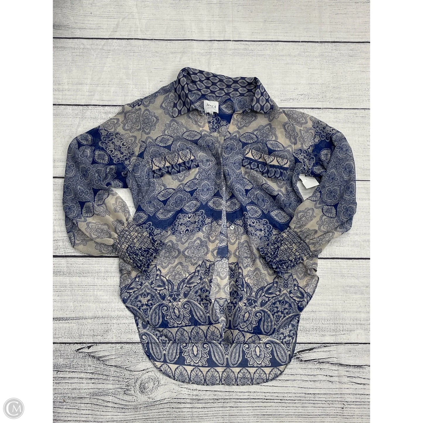 Top Long Sleeve Designer By Misa In Blue, Size: S