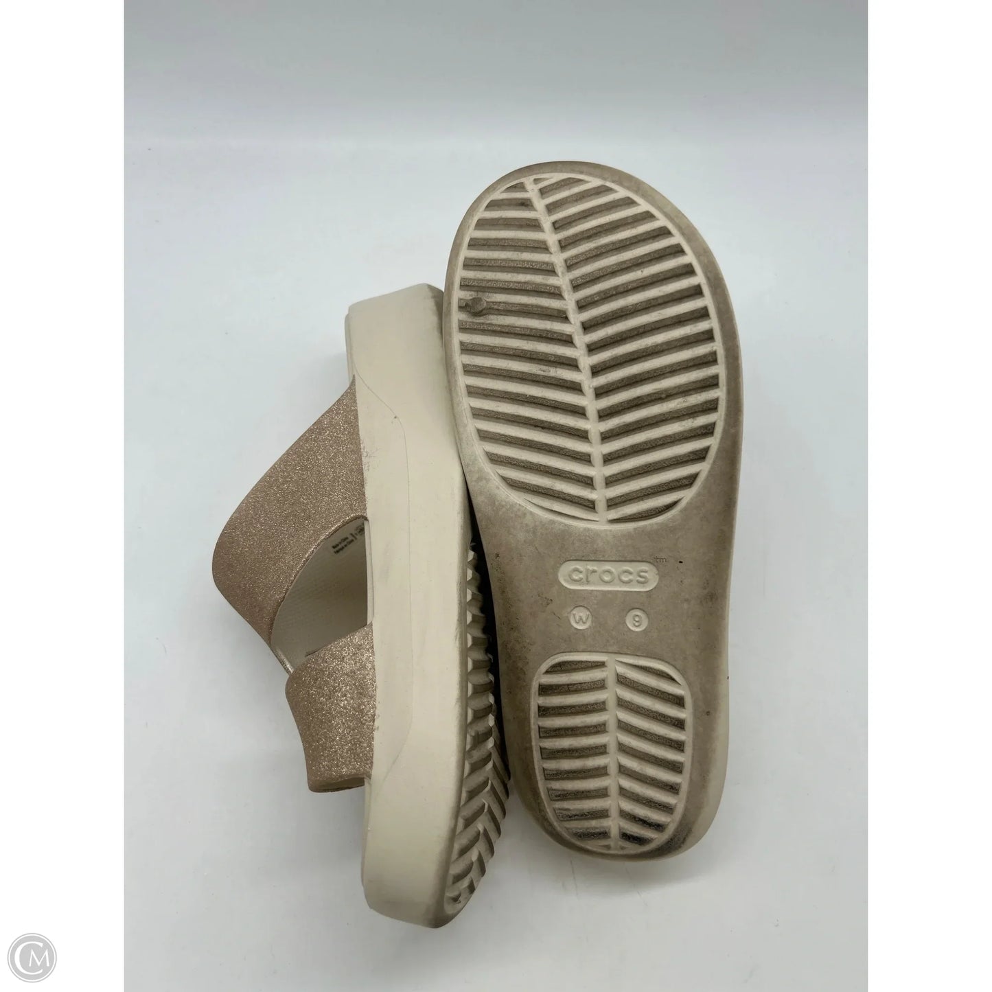 Sandals Heels Platform By Crocs In Gold, Size: 9