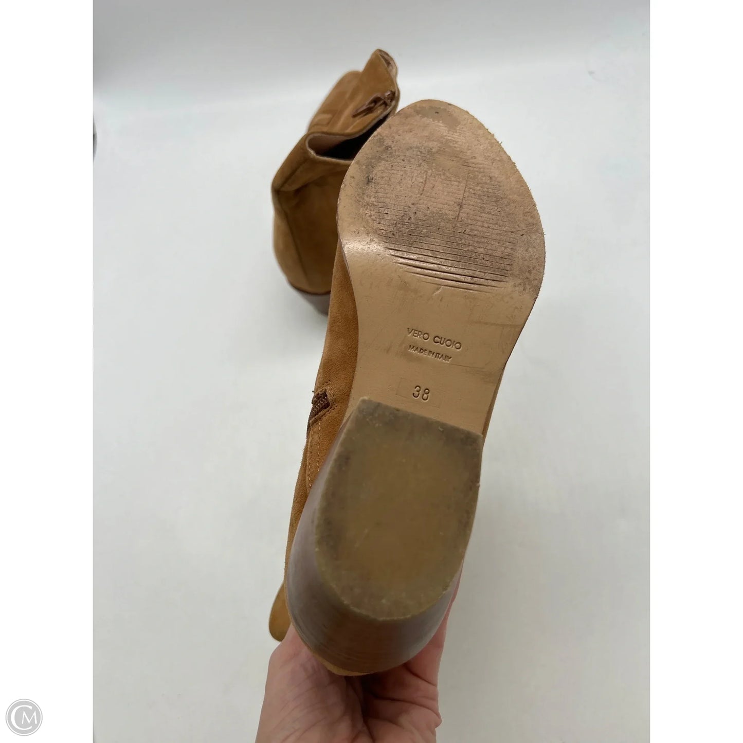 Boots Ankle Heels By Clothes Mentor In Tan, Size: 7.5