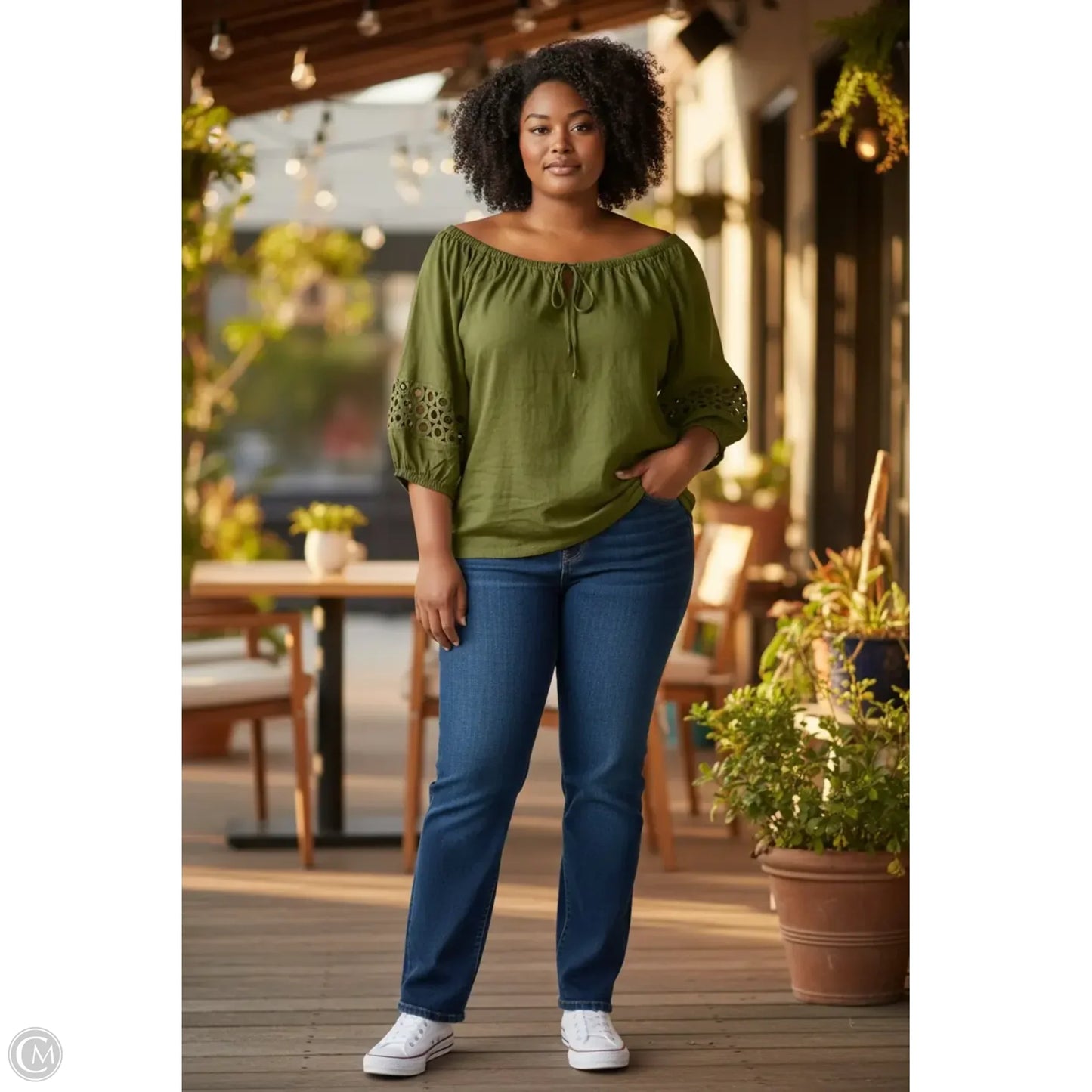 Top Long Sleeve By Cato In Green, Size: 1x