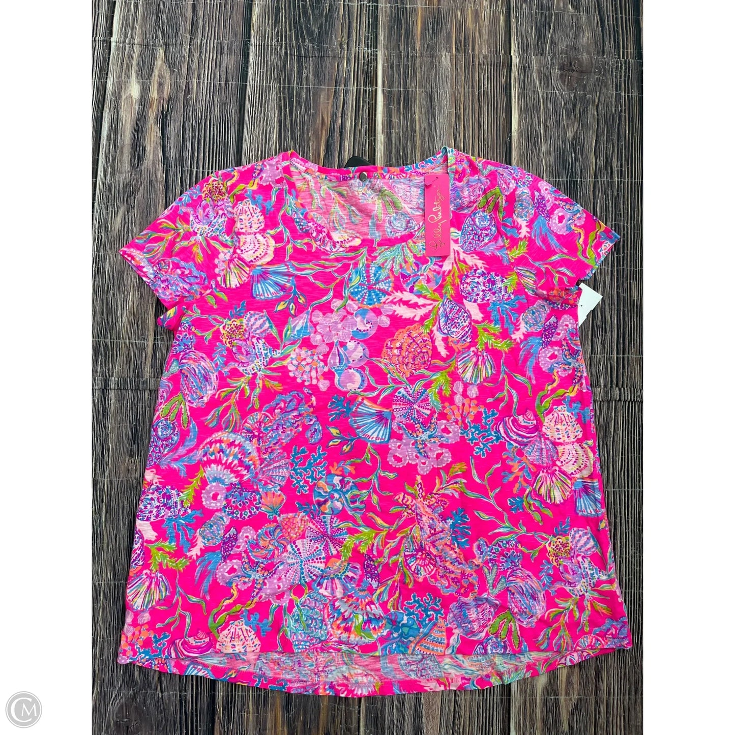 Top Short Sleeve Designer By Lilly Pulitzer In Pink, Size: 1x