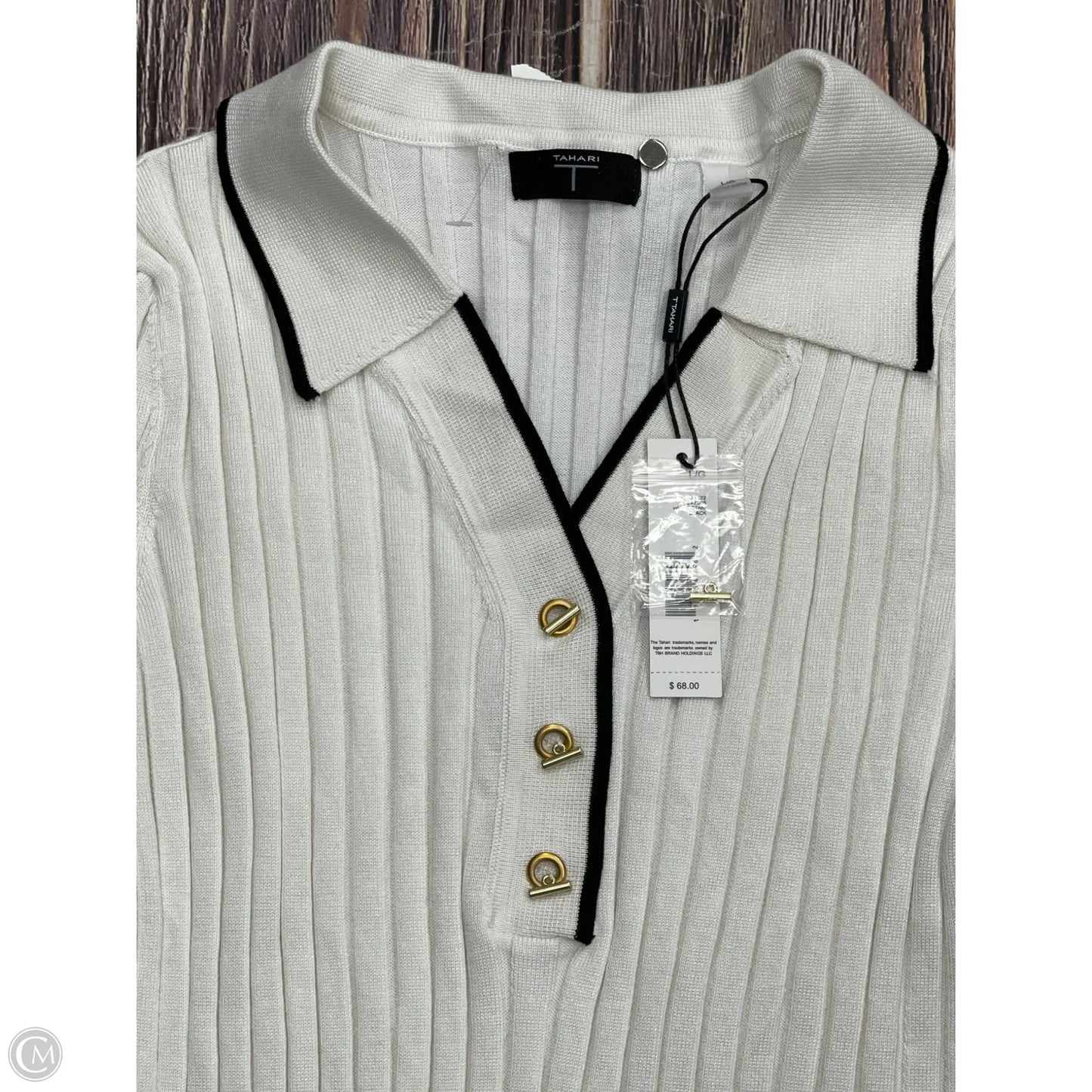 Sweater Short Sleeve By Tahari In White, Size: L