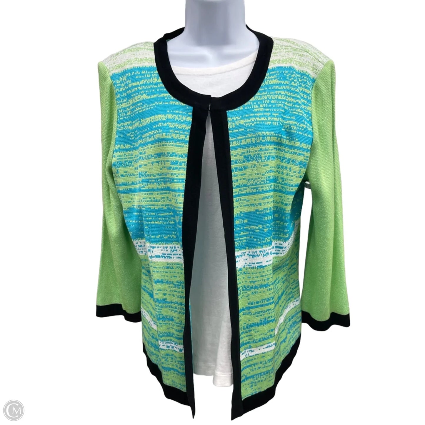 Cardigan By Ming Wang In Blue & Green, Size: L