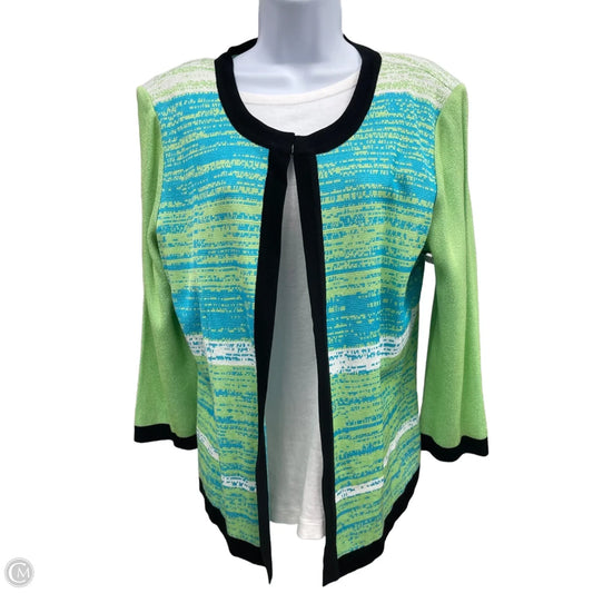 Cardigan By Ming Wang In Blue & Green, Size: L