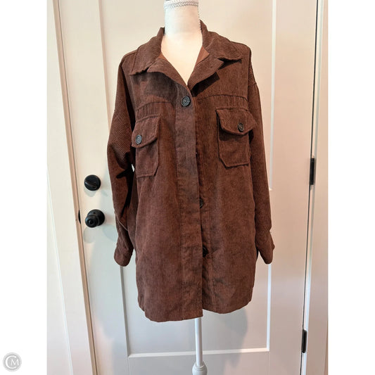 Jacket Shirt By Zenana In Brown, Size: L