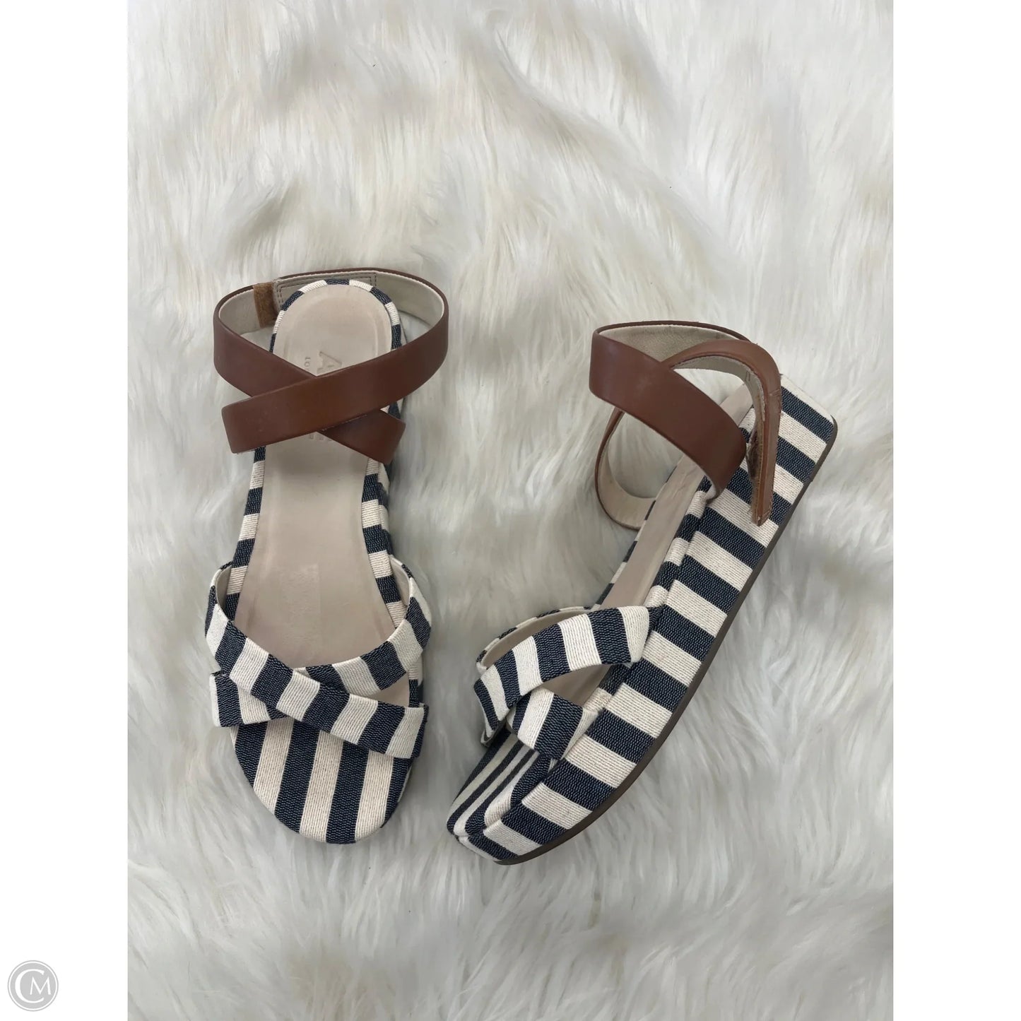 Sandals Flats By Able In Blue & White, Size: 7