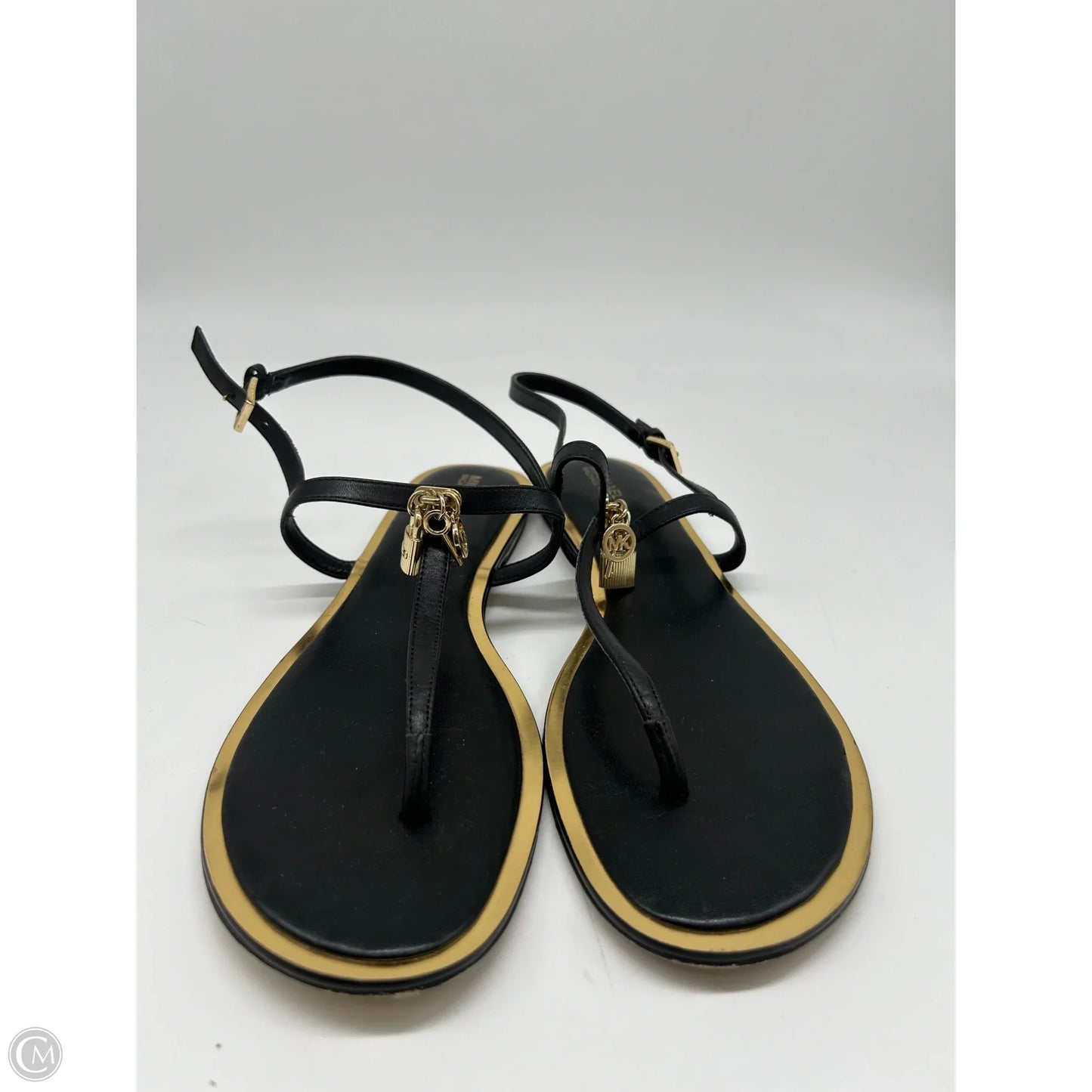 Sandals Flats By Michael By Michael Kors In Black & Gold, Size: 10