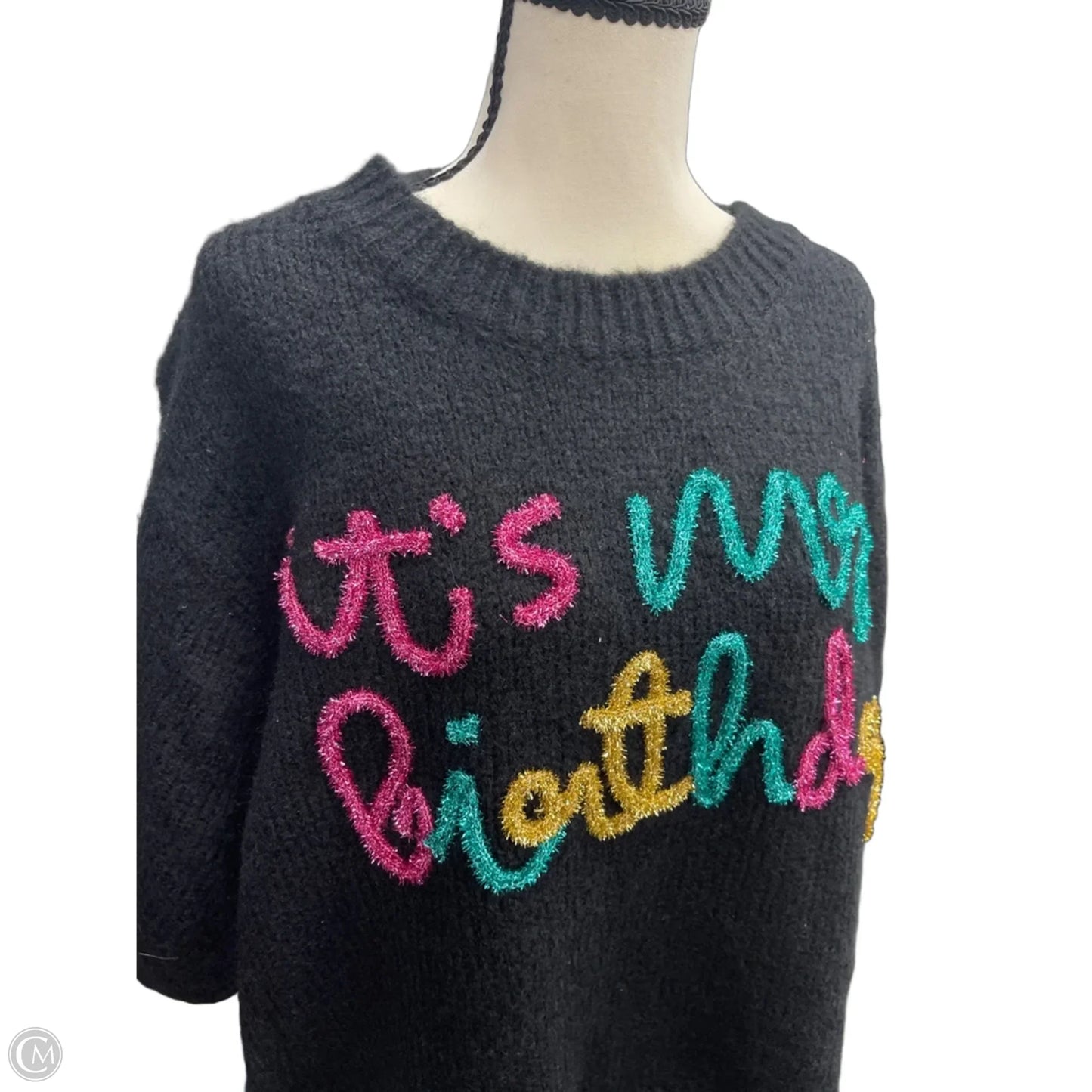 Sweater Short Sleeve By Bibi In Black, Size: L