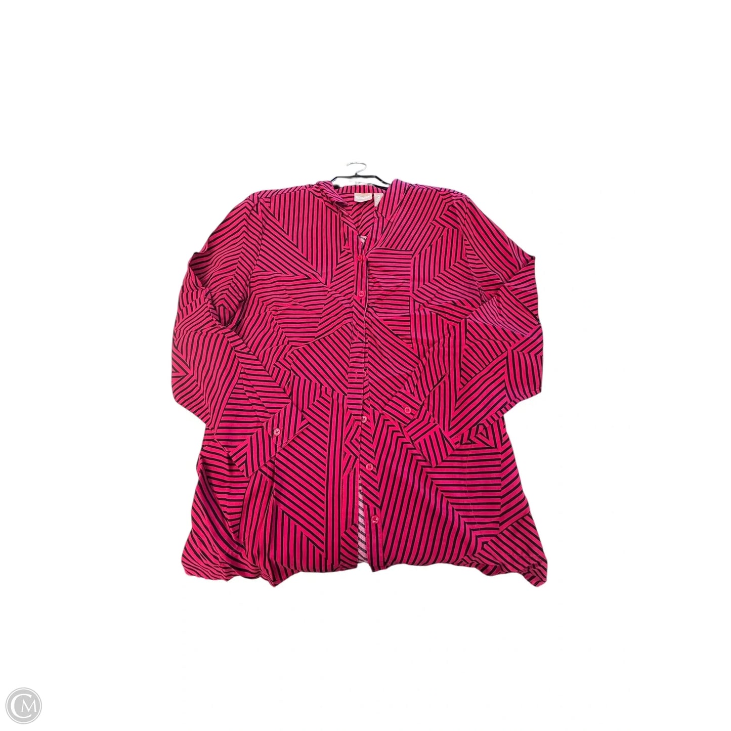 Blouse Long Sleeve By Chicos In Black & Pink, Size: Xl