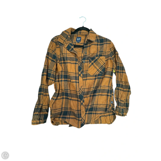 Blouse Long Sleeve By Gap In Plaid Pattern, Size: S