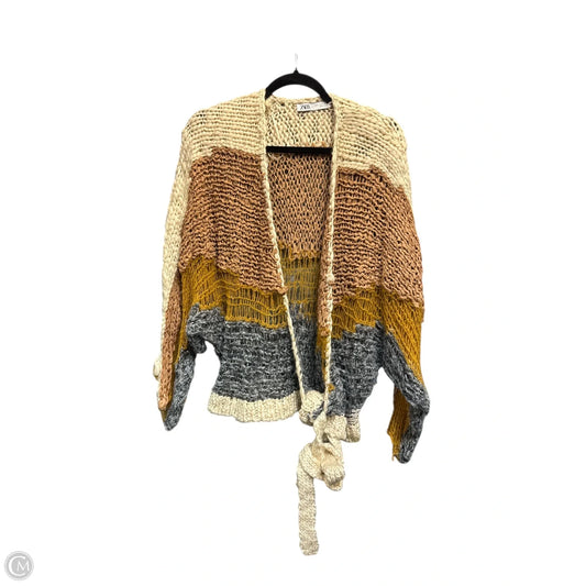 Sweater Cardigan By Zara In Tan & White, Size: M