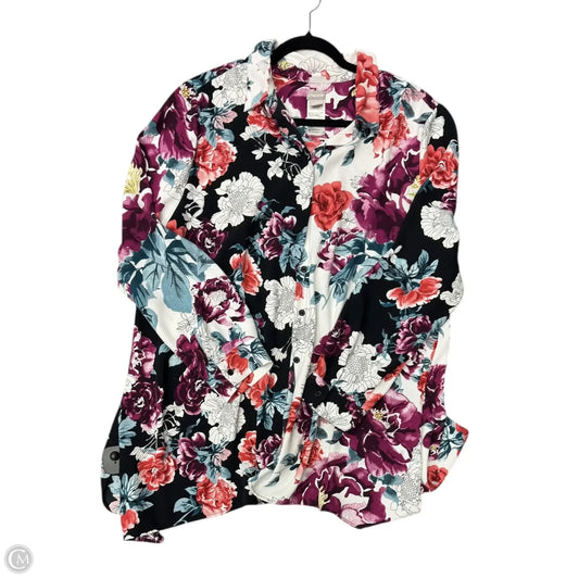 Blouse Long Sleeve By Chicos In Floral Print, Size: 1x